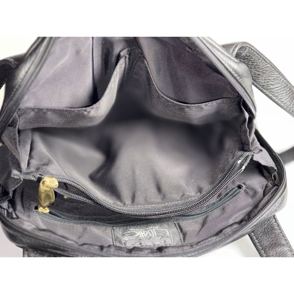 Vintage 90s Black Leather Shoulder Bag Minimalist Quiet Luxury Libaire - Picture 7 of 12